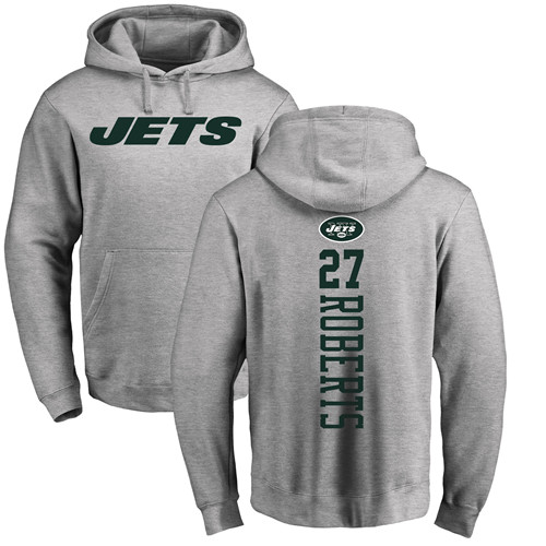 New York Jets Men Ash Darryl Roberts Backer NFL Football #27 Pullover Hoodie Sweatshirts
